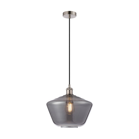 Cawdor E27 Pendant Light 30cm Smoke - Satin Nickel