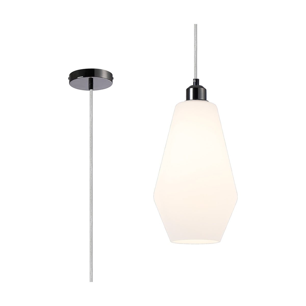 Cawdor E27 Pendant Light 18cm Opal - Black Chrome