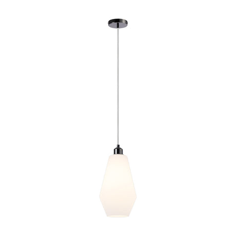 Cawdor E27 Pendant Light 18cm Opal - Black Chrome