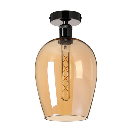 E27 Ceiling Light 20cm Amber - Black Chrome