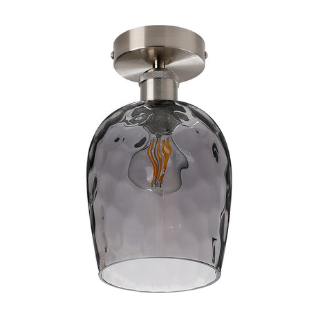 Cawdor Wine Glass Flush Ceiling Light 15cm Smoke - Satin Nickel