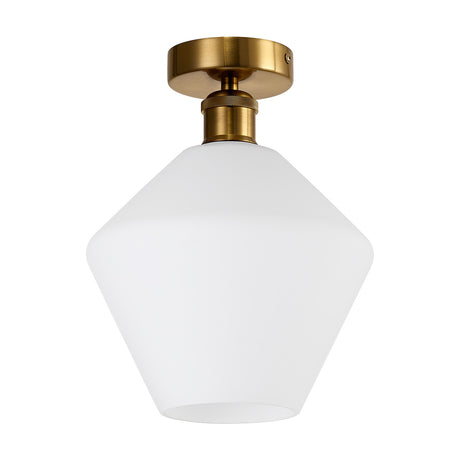 Cawdor E27 Flush Ceiling Light 23cm Opal - Gilt Bronze