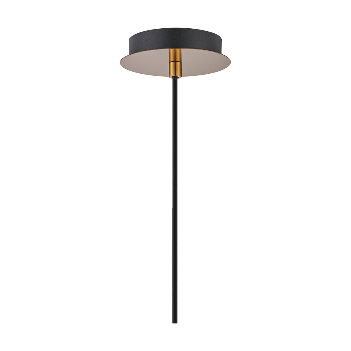 Lori Single Pendant Light in smoke glass with antique gold ceiling rose and slender rod suspension, shown against a plain white background.