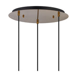Lori 3 Light Open Mouth Pendant Light in smoke glass, round black ceiling canopy with antique gold hardware and three adjustable black cables, shown on a white background.