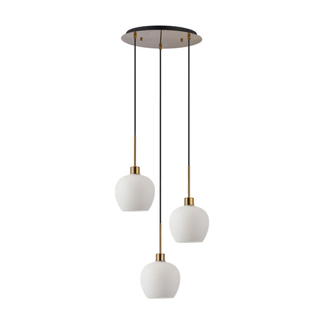 Lori 3 Light E27 Round Pendant Light 40cm Opal - Antique Gold