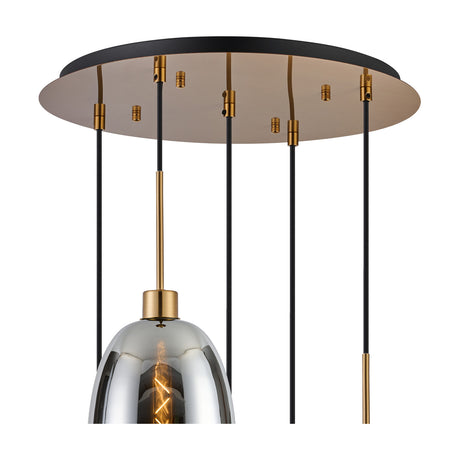 Lori 5 Light E27 Round Pendant Light 45cm Chrome - Antique Gold