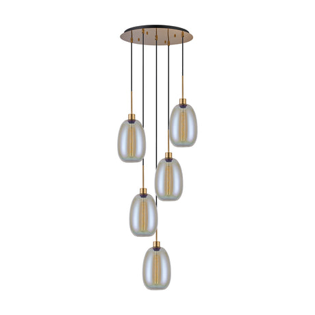 Lori 5 Light Round Pendant Light 45cm Iridescent - Antique Gold