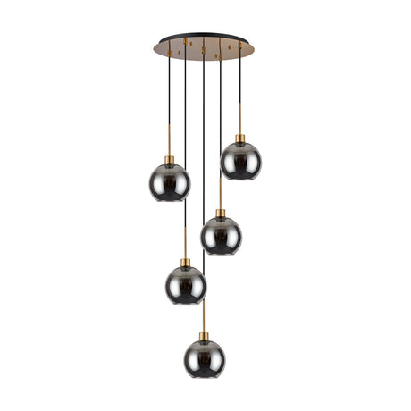 Lori 5 Light Open Mouth Pendant Light 45cm Smoke - Antique Gold