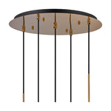 5 Light Pendant Amber 45cm ceiling rose with five independently adjustable cables in antique gold and black, shown without shades on a white background.