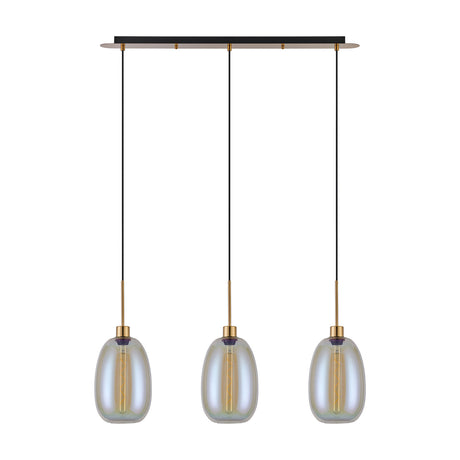 Lori 3 Light Pendant Light 85cm Drop Iridescent - Antique Gold