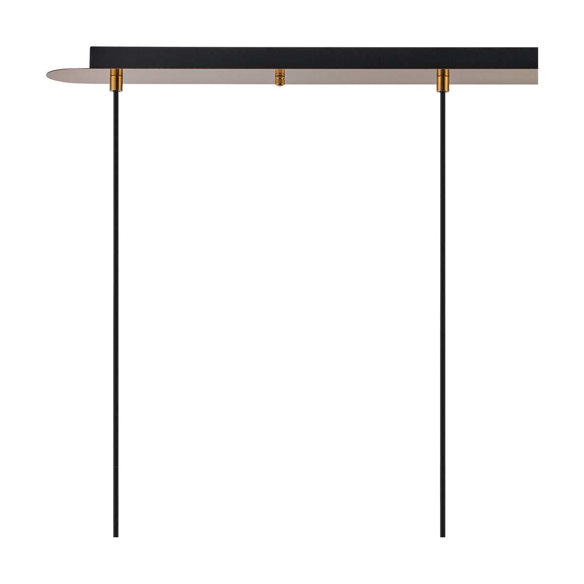 Lori 3 Light Pendant with an 850mm antique gold ceiling bar and adjustable black suspension cables, shown against a plain white background.