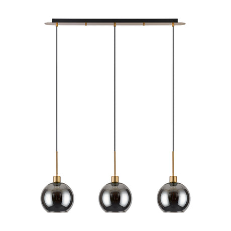 Lori 3 Light E27 Pendant Light 85cm Drop Smoke - Antique Gold