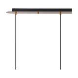 Lori 3 Light Linear Pendant 85cm in antique gold, showing the slim ceiling bar with three brass connectors and adjustable black suspension cables on a white background.