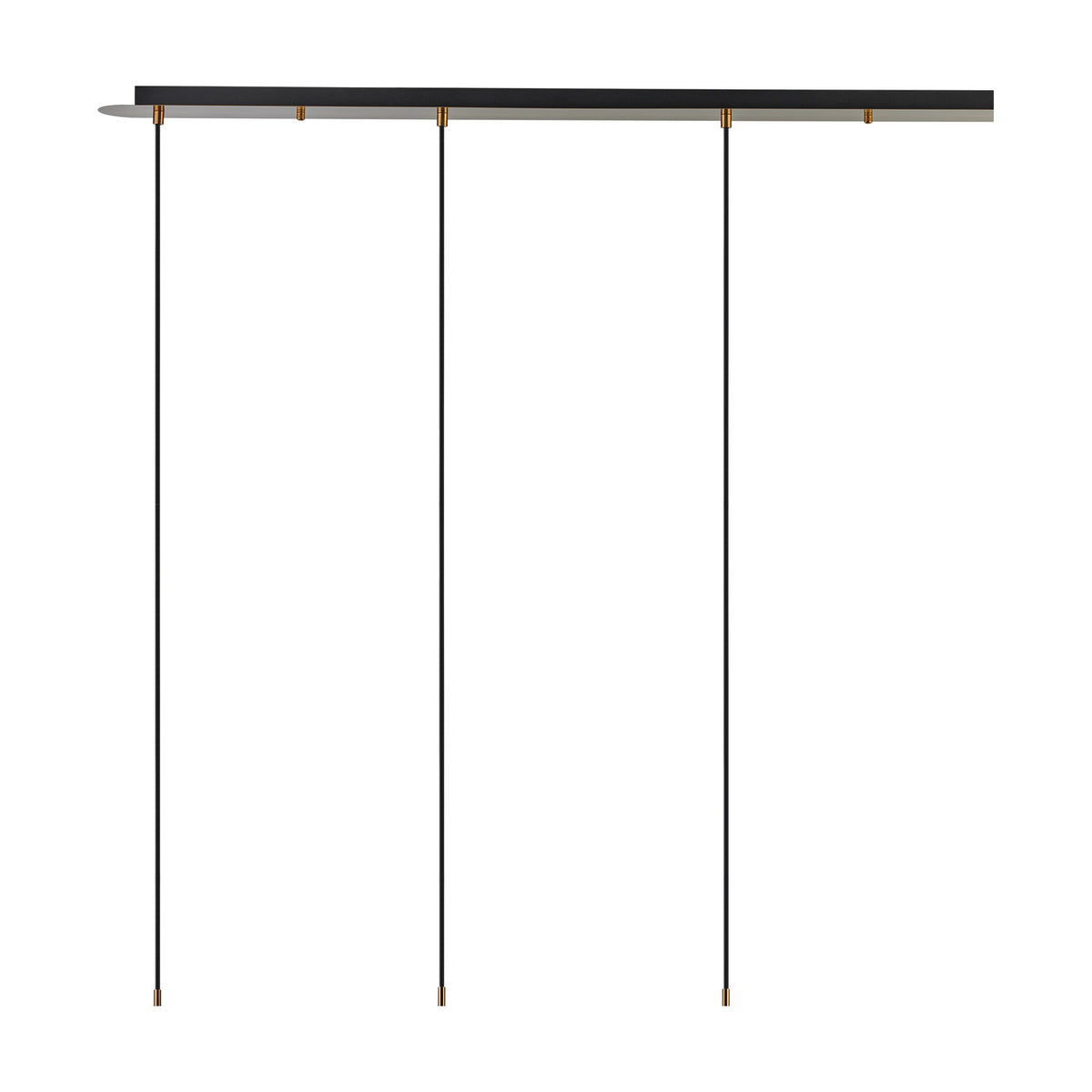 4 Light Linear Amber Glass Pendant Light in antique gold, 1.2m ceiling bar with three long cables shown, plain white background.