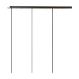 4 Light Linear Amber Glass Pendant Light in antique gold, 1.2m ceiling bar with three long cables shown, plain white background.