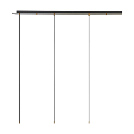 4 Light Linear Amber Glass Pendant Light in antique gold, 1.2m ceiling bar with three long cables shown, plain white background.