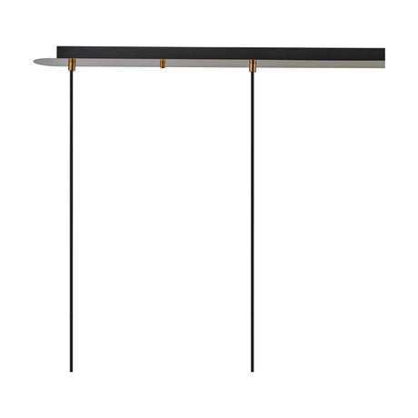 Lori 4 Light Linear Pendant Light, 1.2m black bar with antique gold fittings and two visible drop cables, shown on a plain white background.