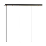Lori 4 Light Pendant with slim rods suspended from a long antique gold ceiling bar, shown on a plain white background.