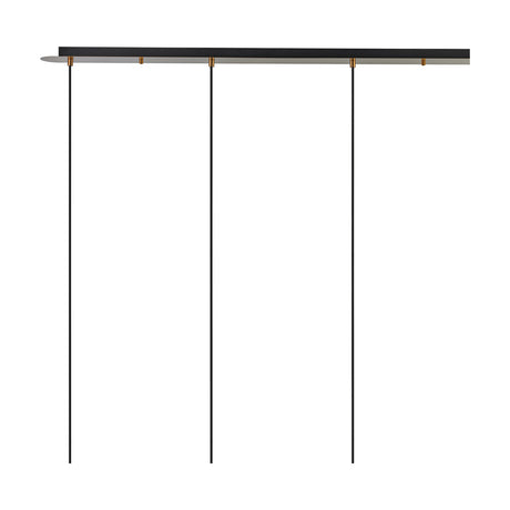 Lori 4 Light Pendant with slim rods suspended from a long antique gold ceiling bar, shown on a plain white background.