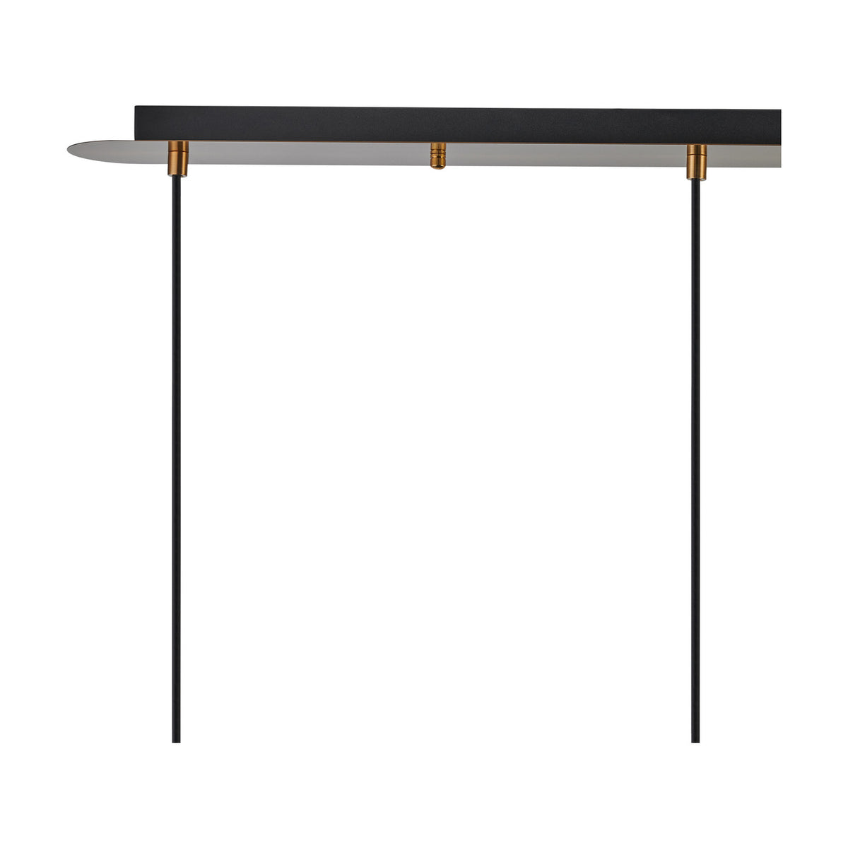 Lori 4 Light E27 Pendant Light with 1.2m antique gold bar and black suspension cables, shown against a plain white background before glass shades are fitted.