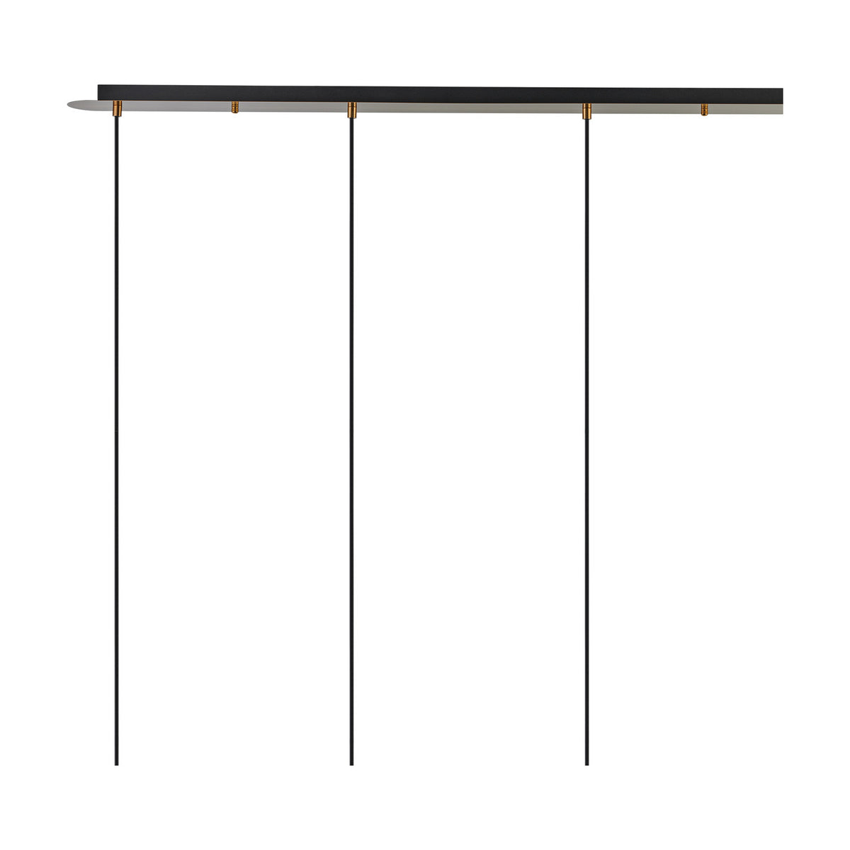 4 Light Pendant with slim 1.2m antique gold bar and four cables hanging down, shown on a plain white background.