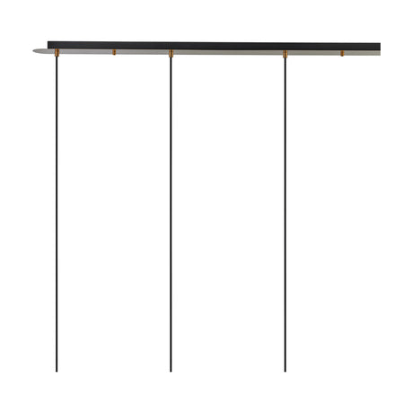 4 Light Pendant with slim 1.2m antique gold bar and four cables hanging down, shown on a plain white background.