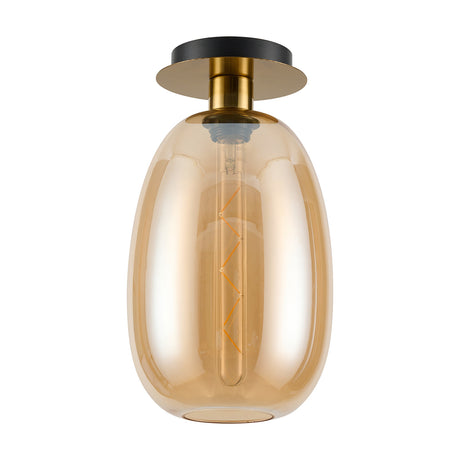 E27 Ceiling Light 15cm Amber Glass - Antique Gold