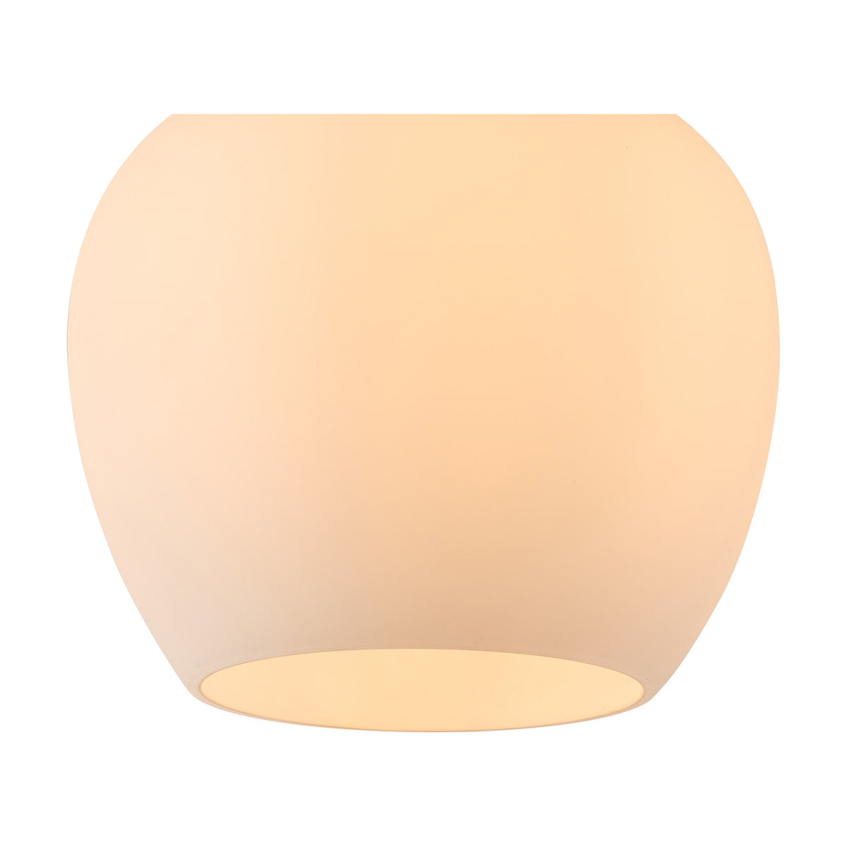 Lori Round Flush Ceiling Light in 15cm opal glass with a wine-glass curve shade, illuminated to show soft diffused light, set on a plain white background.