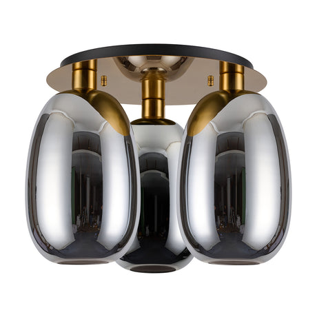 Lori 3 Light Round Flush Ceiling Light 40cm Chrome - Antique Gold