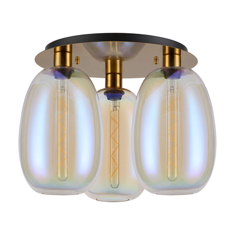 Lori 3 Light Flush Ceiling Light 40cm Iridescent - Antique Gold