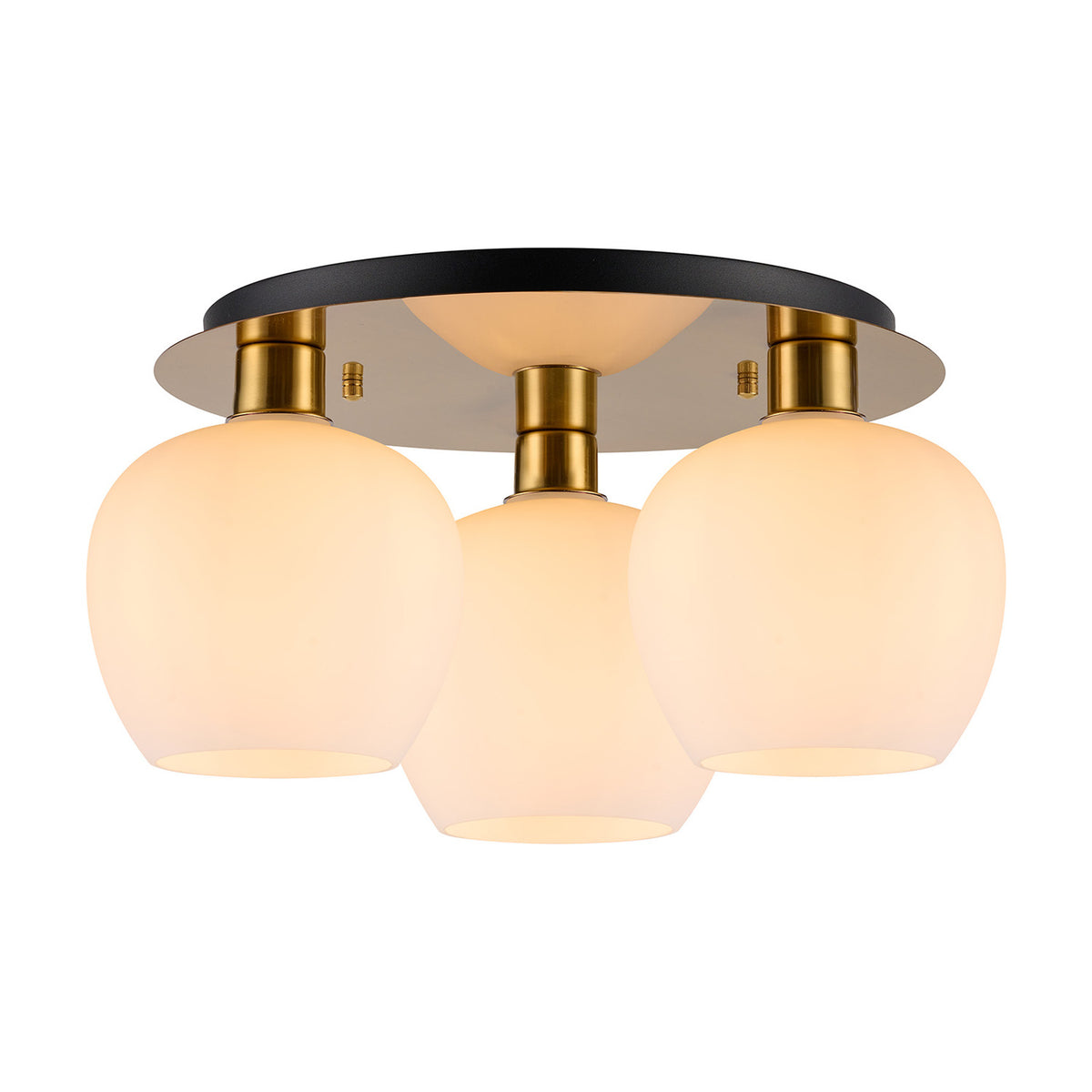 Lori 3 Light Round Flush Ceiling Light 40cm Opal - Antique Gold