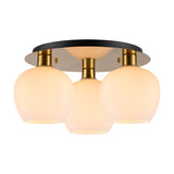 Lori 3 Light Round Flush Ceiling Light 40cm Opal - Antique Gold