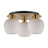 Lori 3 Light Round Flush Ceiling Light 40cm Opal - Antique Gold