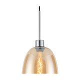 Lori Trapezium Glass Pendant Light, 12cm amber trapezium shade on a polished chrome suspension rod, lit filament bulb visible, shown on a white background.