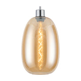 Lori Trapezium Glass Pendant Light in amber glass with a curved trapezium shade and polished chrome fitting, shown lit against a plain white background.