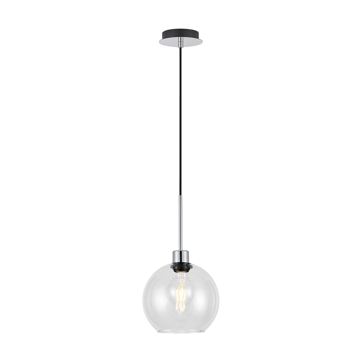 Lori E27 Pendant Light 12cm Dia Clear - Polished Chrome