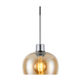 Lori E27 Wine Glass Pendant Light in 12cm amber glass, with a tapering shade under a polished chrome cup and rod, shown against a plain white background.