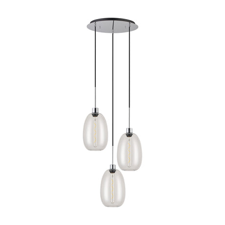 Lori 3 Light E27 Round Pendant Light 40cm Clear - Polished Chrome
