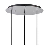 Lori 3 Light Pendant with round polished chrome ceiling plate and three black cables descending to smoked glass shades, shown on a plain white background.
