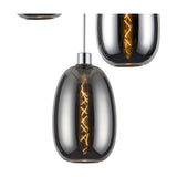Lori 3 Light Pendant Light in polished chrome, showing a smoke glass oval shade with visible filament bulb and chrome rod suspension on a plain white background.