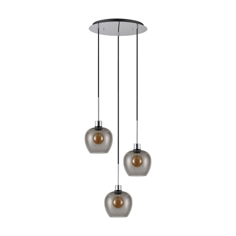 Lori 3 Light E27 Round Pendant Light 40cm Smoke - Polished Chrome