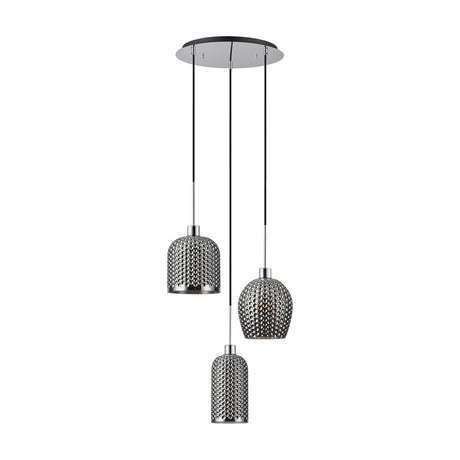 Lori 3 Light Round Pendant Light 40cm Matt Grey - Polished Chrome