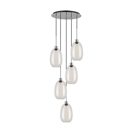 Lori 5 Light E27 Round Pendant Light 45cm Clear - Polished Chrome