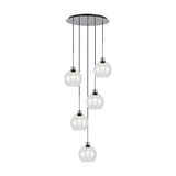 Lori 5 Light E27 Round Globe Clear Pendant 45cm - Polished Chrome
