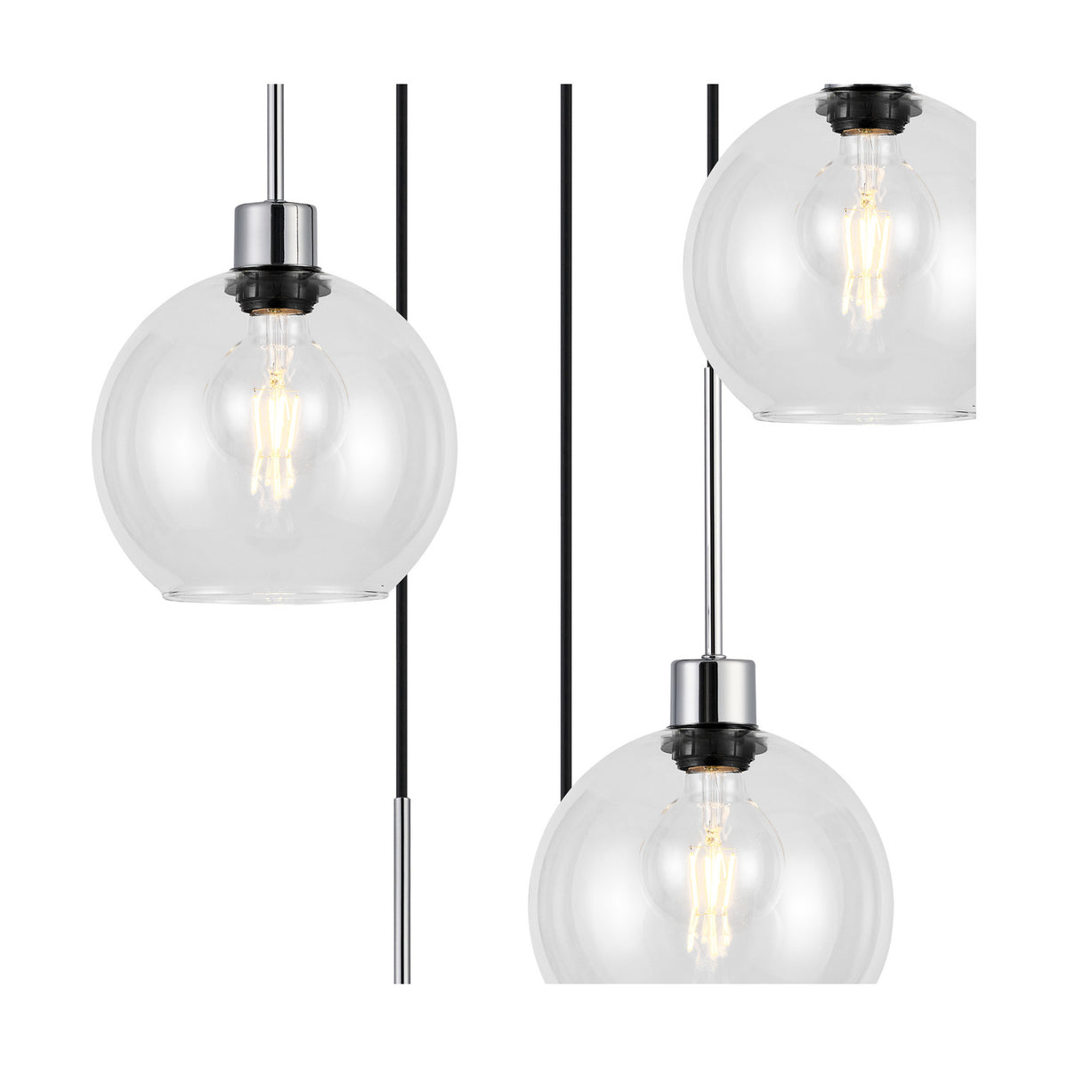 Lori 5 Light E27 Round Globe Clear Pendant 45cm - Polished Chrome