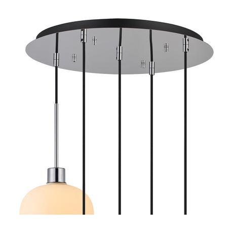Lori 5 Light E27 Round Pendant Light 45cm Opal - Polished Chrome
