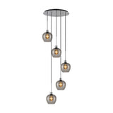Lori 5 Light E27 Round Pendant Light 45cm Smoke - Polished Chrome