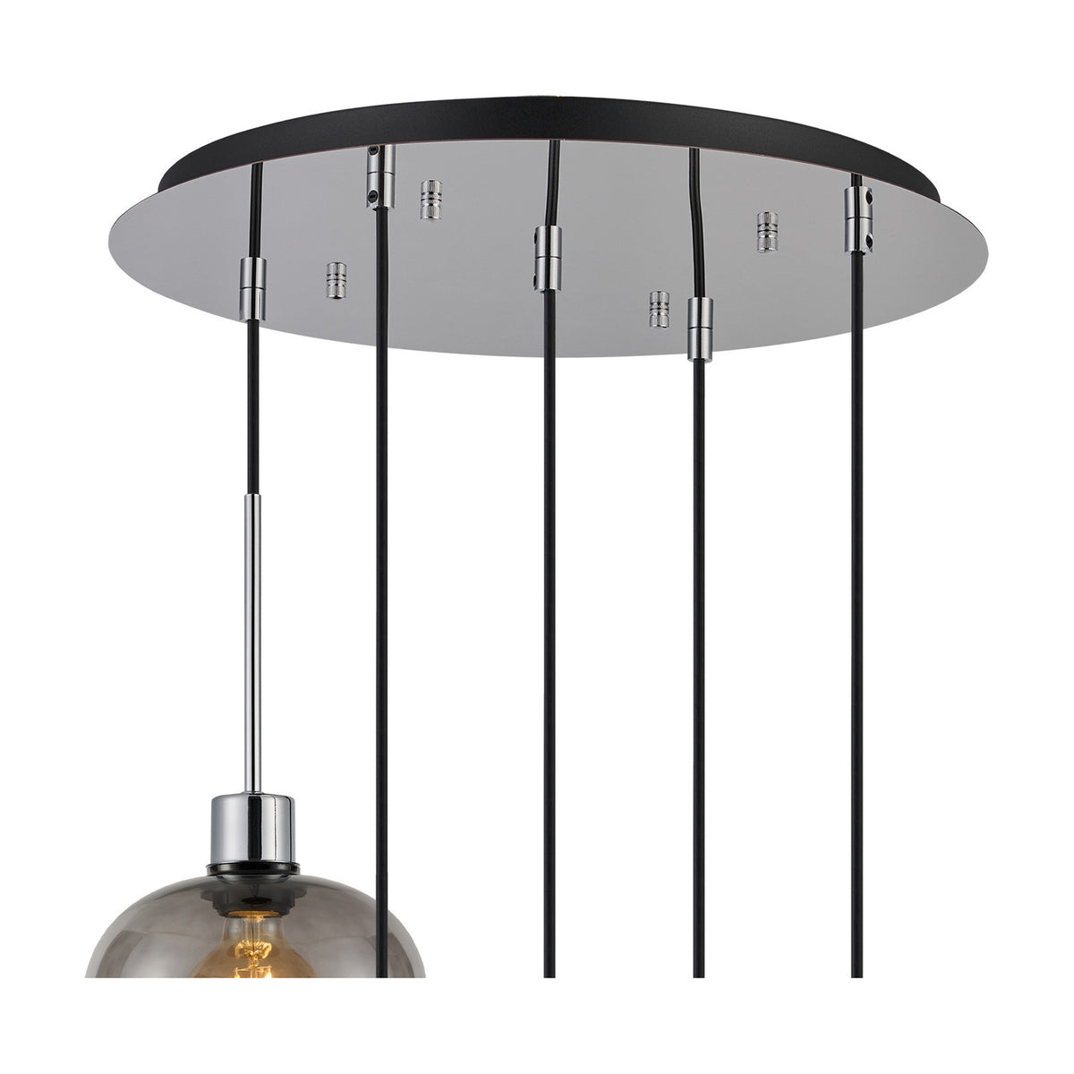 Lori 5 Light E27 Round Pendant Light 45cm Smoke - Polished Chrome
