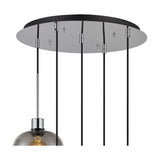Lori 5 Light E27 Round Pendant Light 45cm Smoke - Polished Chrome