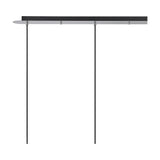 Lori 3 Light Trapezium Pendant Light, polished chrome linear bar with two black suspension cables shown, glass shades not fitted, on a plain white background.